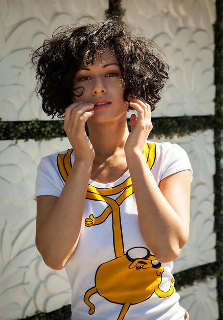 Svelte brunette teen Pammie Lee baring big tits and hairy pussy 