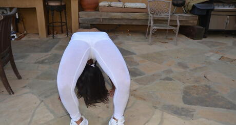 Stunning latina brunette amateur Teanna Trump exhibits tiny tits and spreads her legs outdoor