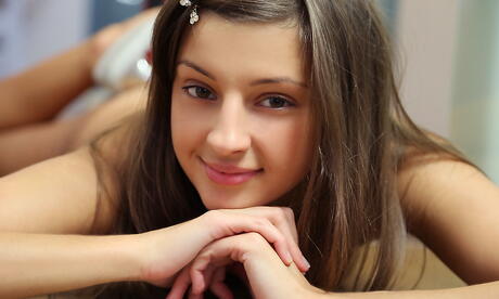 Gracile youthful Melena A exhibits small tits and spreads her legs 