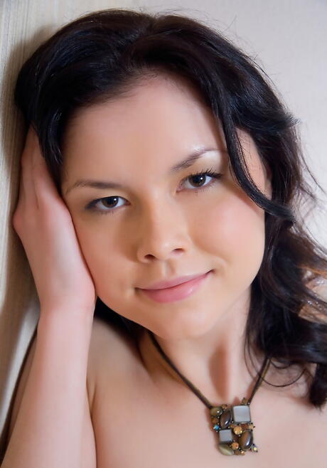 Slim dark hair teen Gia B in sexy panties revealing big tits and hairy pussy 