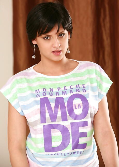 Luscious serbian teen Coco De Mal in shorts exposes big knockers and masturbates 