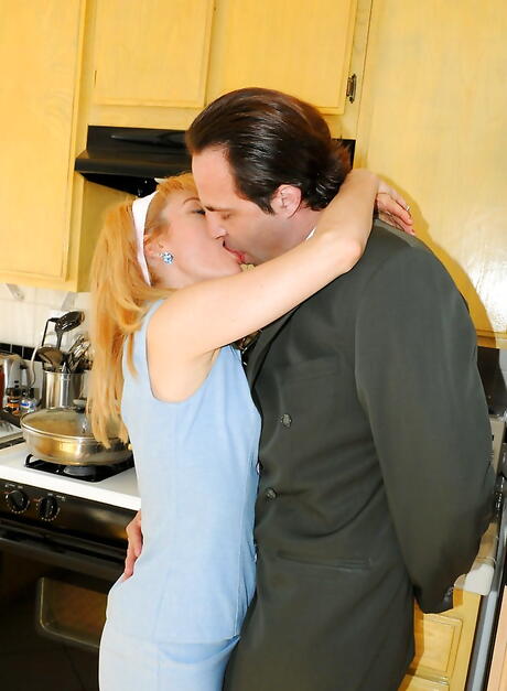 Stunning blonde mature Angella Faith in sexy skirt drilled after good cock suck 