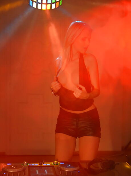 Tempting swedish blonde milf Lynna Nilsson shows big tits and masturbates 