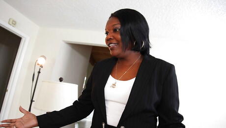 Very attractive american Alexia Rae in jeans suck cock and take it in bald pussy 