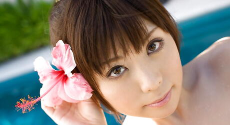 Adorable japanese cutie Aya Hirai in fancy skirt showing her beauty near the pool