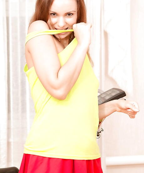 Curious milf Nicole exhibits her ass in fancy skirt and bald pussy 