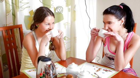 Stunning girls Dulce and Yanie licking wet pussies and having sex with toy 