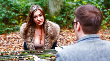 Superb british Chantelle Fox in sexy jeans fucked hard after sucking big dick outdoor