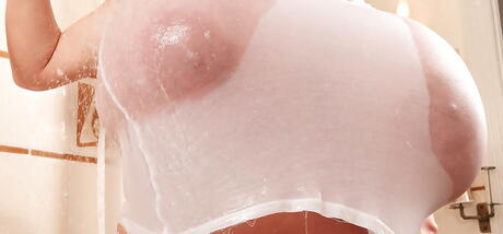 Seductive german milf Beshine in panties showing her beauty in bathroom