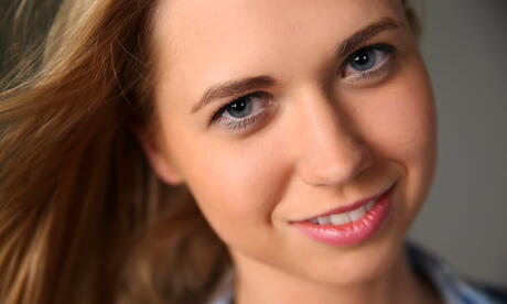 Excellent teen Violette Pink in fancy shorts uncovers small tits and bald pussy 