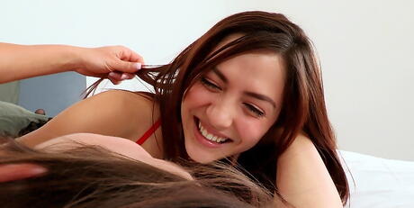 Very attractive beauties Alyssa Reece and Cassie Laine in underwear licking pink pussies in the hot lesbian sex 