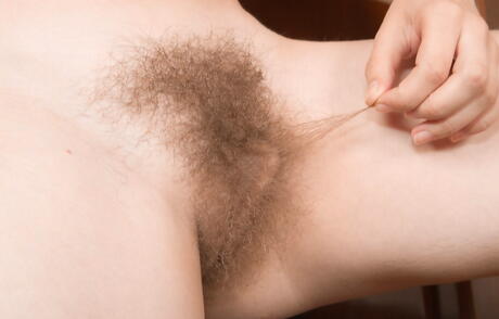 Svelte youthful Aria in sexy shorts reveals tiny tits and hairy pussy 