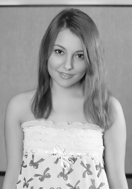 Stunning teen Nikia A in nice skirt exposing her butt and bald pussy 