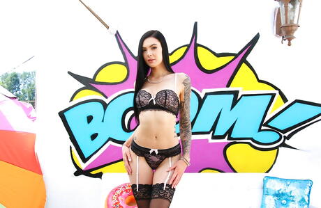 Luscious canadian brunette hottie Marley Brinx exposing tiny tits and hairy pussy 