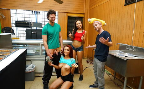 Luscious hotties Adrian Maya and Raven Redmond in amazing group sex scene 