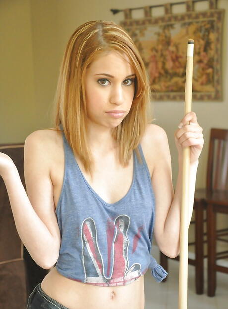 Sylphlike latin teen Mae Olsen in fancy shorts baring her ass and loving dildo 