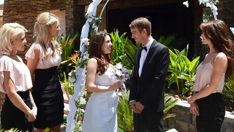 Superb girls Jenni Lee and Scarlet Red enjoy hardcore threesome sex outdoor