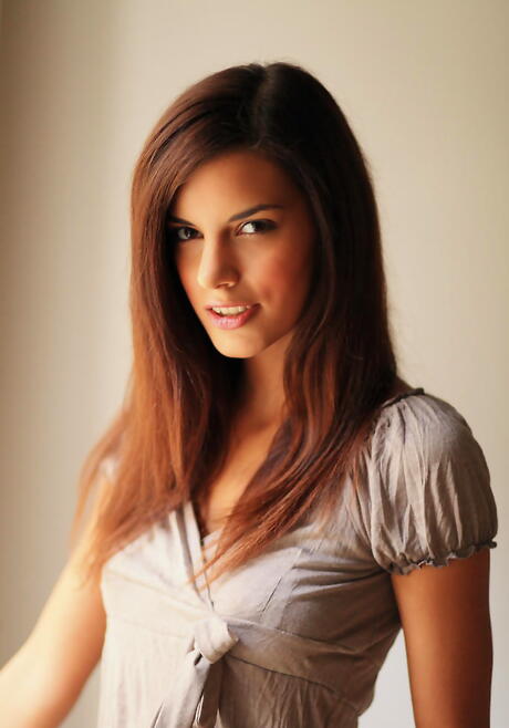 Luscious czech dark-haired youthful Candice Luca in hot undies exhibiting her ass and masturbating 