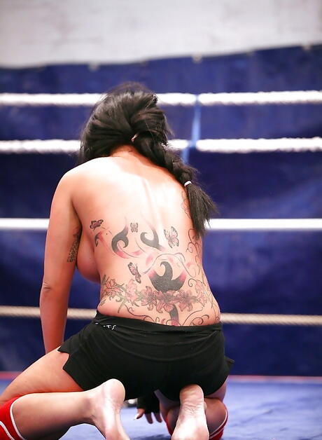 Excellent beauties Peaches and Kerry Louise in catfigt and lesbian sex 