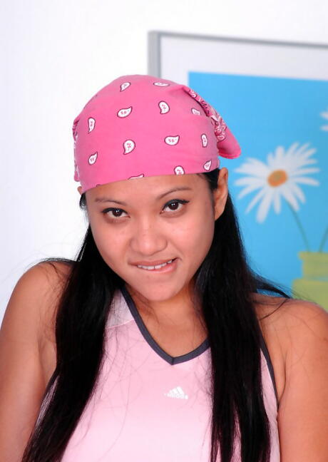 Rangy philippine teen Loni in fancy shorts shows big knockers and jerks off 