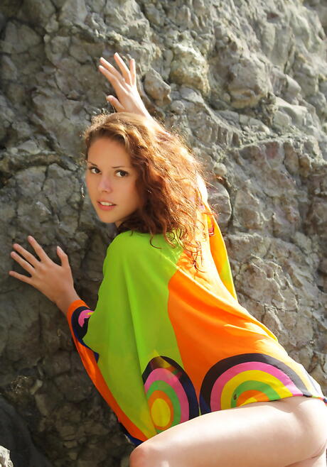 Foxy youthful Naomi E shows big titties and bald pussy outdoor