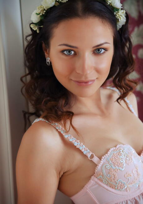 Gracile brunette youthful Ardelia A in hot undies showing small tits and spreading her legs 