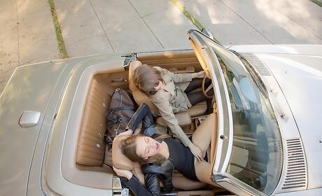 Sexy women Dani Daniels and Malena Morgan pleasing each other outdoor