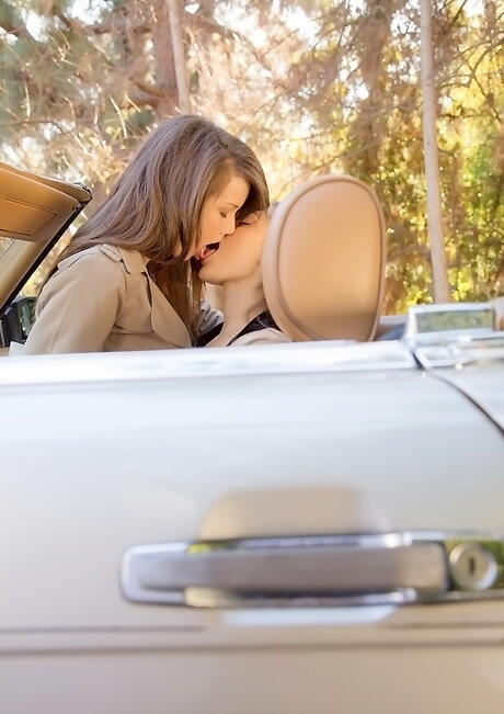 Sexy women Dani Daniels and Malena Morgan pleasing each other outdoor