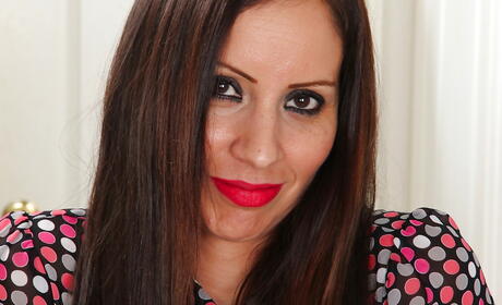 Excellent american brunette milf Carmen Jones showing big hooters and spreading her legs 