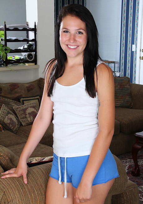 Excellent young Maryjane exposes tiny tits and bald pussy 