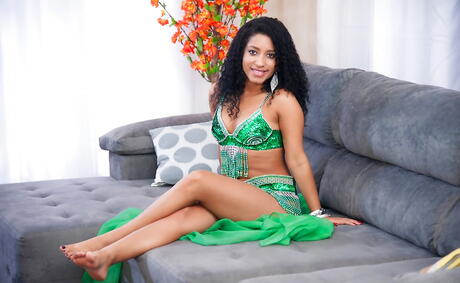 Luscious latina babe Alessandra in cosplay outfit showing small tits and masturbating 