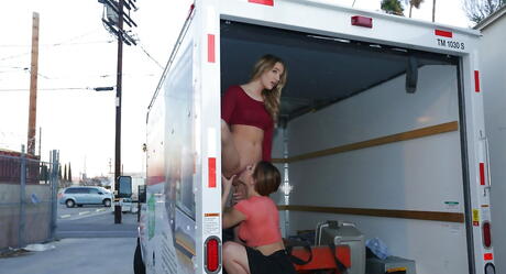 Rangy babes Kenna James and Leah Gotti licking pussies in the hot lesbian sex outdoor