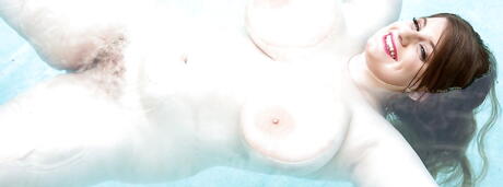 Adorable american fat Sarah Rae in fancy bikini showing big tits and masturbating near the pool