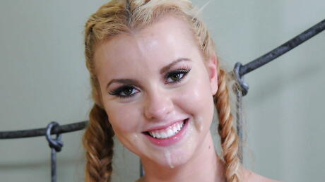 Gracile latina teen Jessie Rogers fucked in her bald pussy after good cock suck 