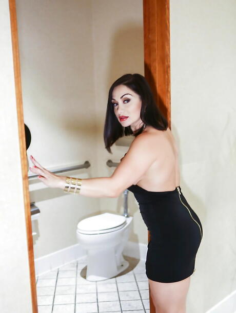 Superb romanian dark-haired Lea Lexis shows her butt in nice skirt and jerks off in bathroom