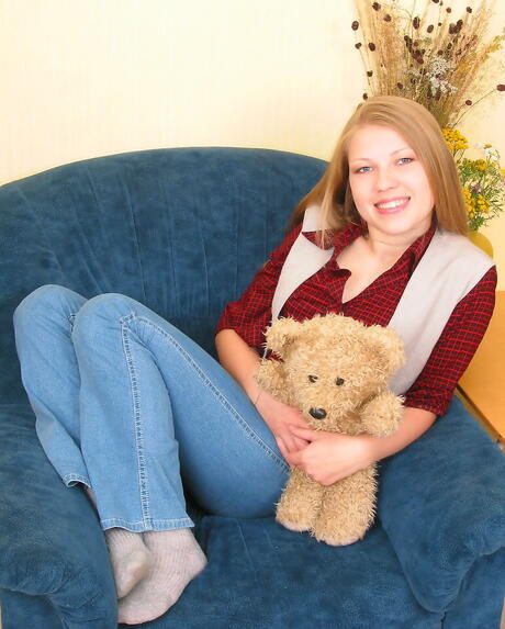 Slender teen Marina shows big knockers and spreads her legs 