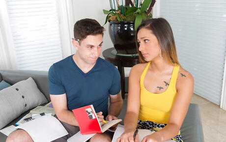 Very attractive american dark hair teen Jaye Summers sucking hot big dick 