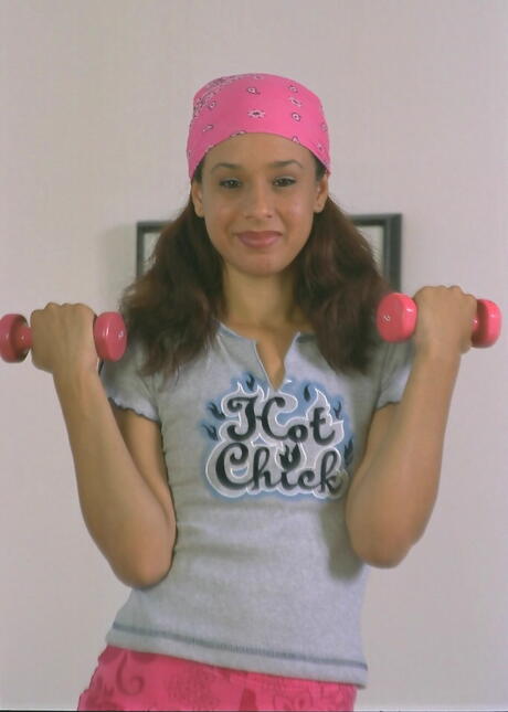 Sylphlike young Janay in sexy shorts denudes tiny tits and spreads her legs 