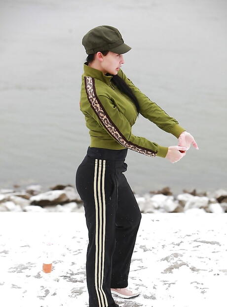 Enticing hungarian pornstar Aletta Ocean baring big hooters and ass outdoor