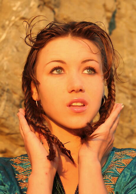 Stunning teen Firebird A baring big boobies and jerking off at beach