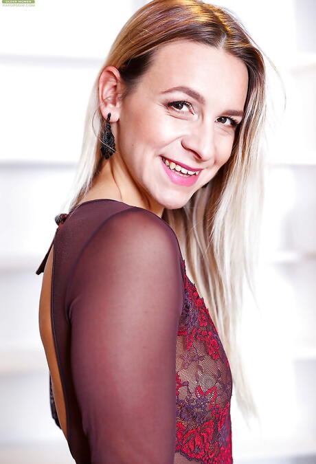 Very attractive czech blonde milf Bianca Ferrero reveals her butt in hot undies and pussy 