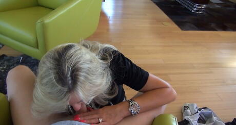 Sultry american blonde wife Sandra Otterson in nice skirt sucking hot big rod 