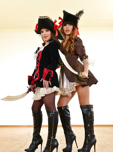 Hot girls Anita Berlusconi and Mona Kim in cosplay clothing licking wet pussies during hot lesbian sex 