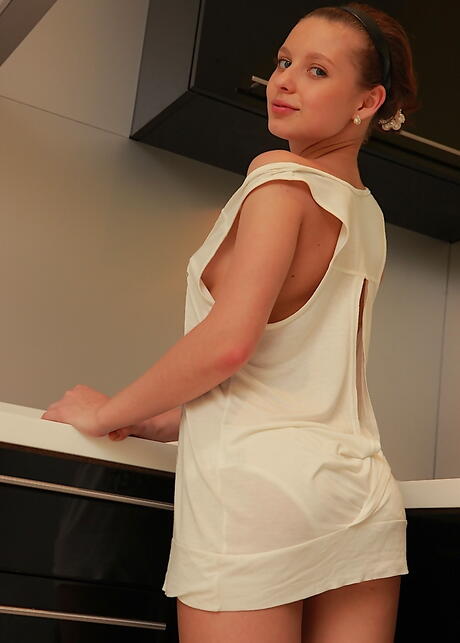 Luscious youthful July Sweet exposes her butt in undies and jerking off 