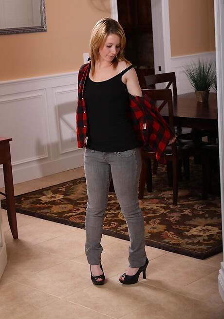 Excellent american blonde teen Tweety Valentine in panties exposes big titties and spreads her legs 