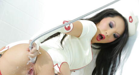 Excellent asian bombshell Asa Akira shows big boobies and plays with sex toy 