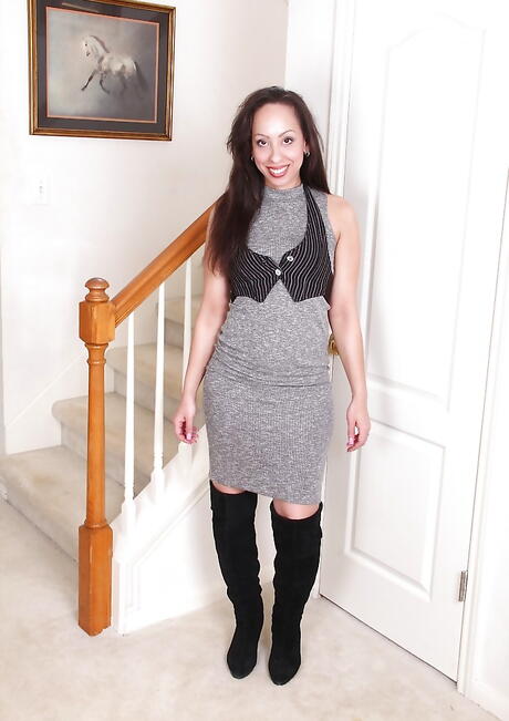 Stunning latina aged Sasha Soja in sexy undies unveils small tits and spreads her legs 