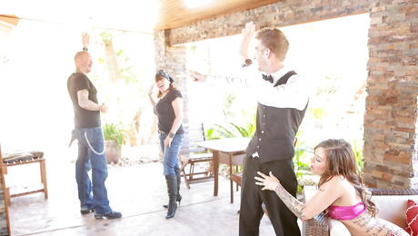 Sylphlike american young Karmen Karma robbing on dick near the pool