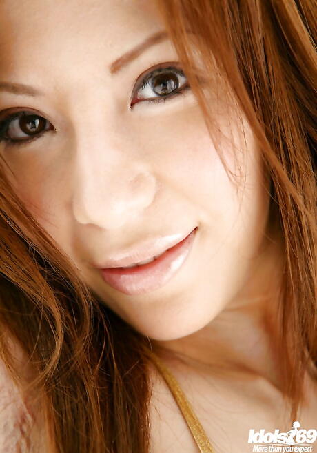 Appealing japanese redheaded Mirai showing big titties and hairy beaver 