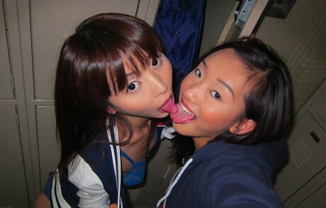 Stunning girls Alina Li and Marica Hase caressing each other 